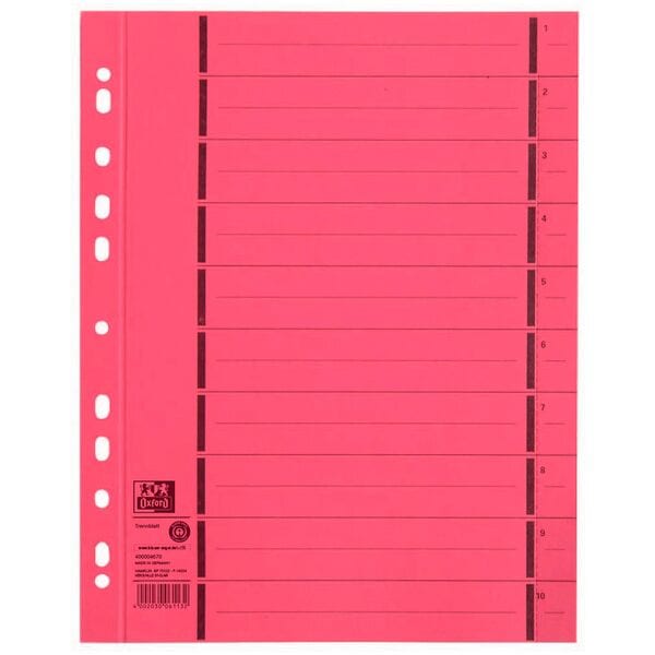 Oxford Trennblätter 1-10 DIN A4 Kraftkarton 100 Stück rot, 24x30 cm Image