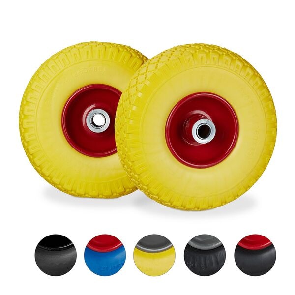 relaxdays 2er-Set Sackkarrenrad Vollgummi 3.00-4 Zoll mit Stahlfelge gelb