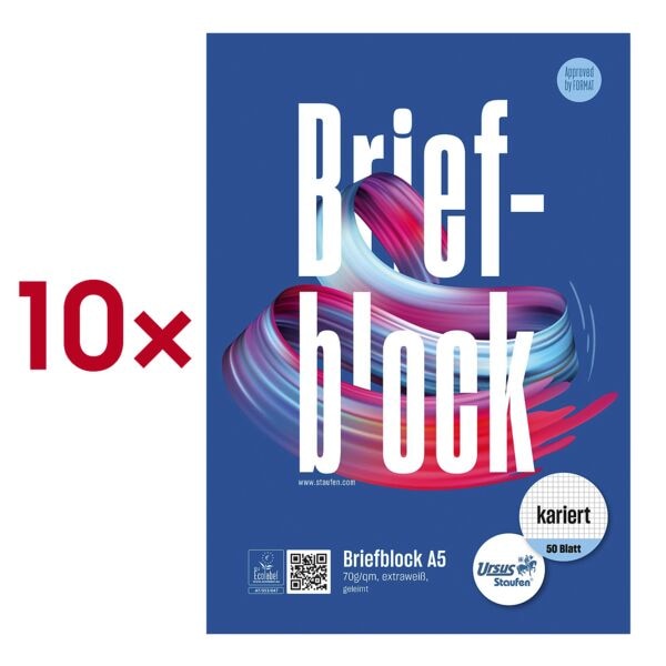 Ursus 10x Briefblöcke kariert A5 50 Blatt grau Image