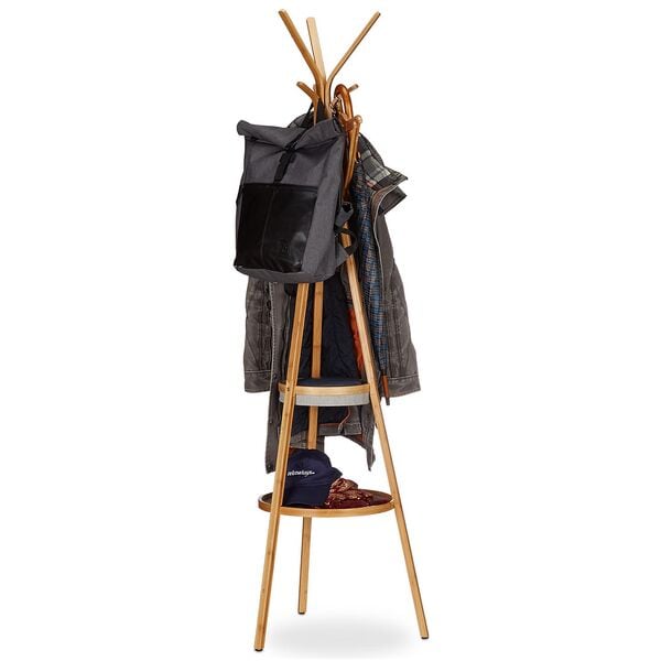 relaxdays Bambus-Garderobe mit Ablagen Image