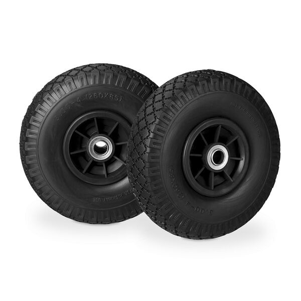 relaxdays 2er-Set Sackkarrenrad PU Vollgummi 3.00-4 Zoll mit Kunststofffelge schwarz Image