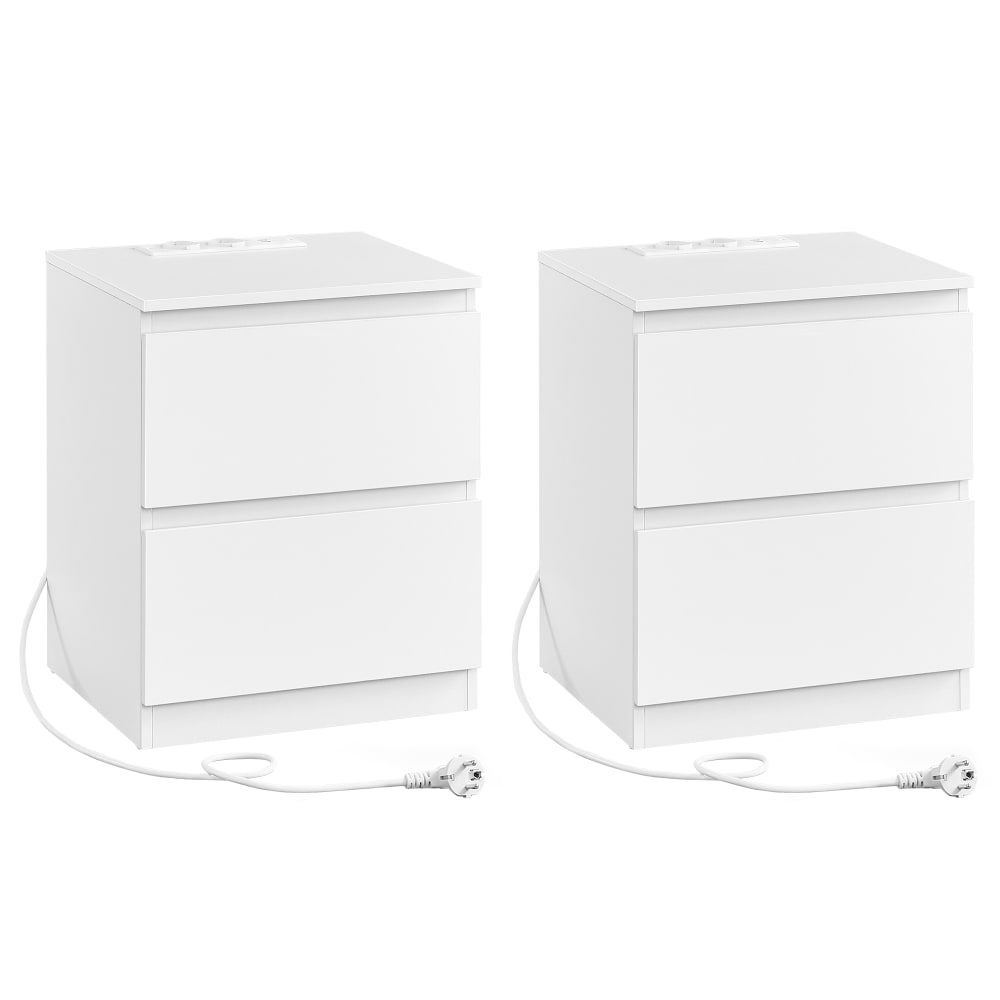 Set 2 comodini con ciabatta elettrica 2 cassetti bianco nuvola