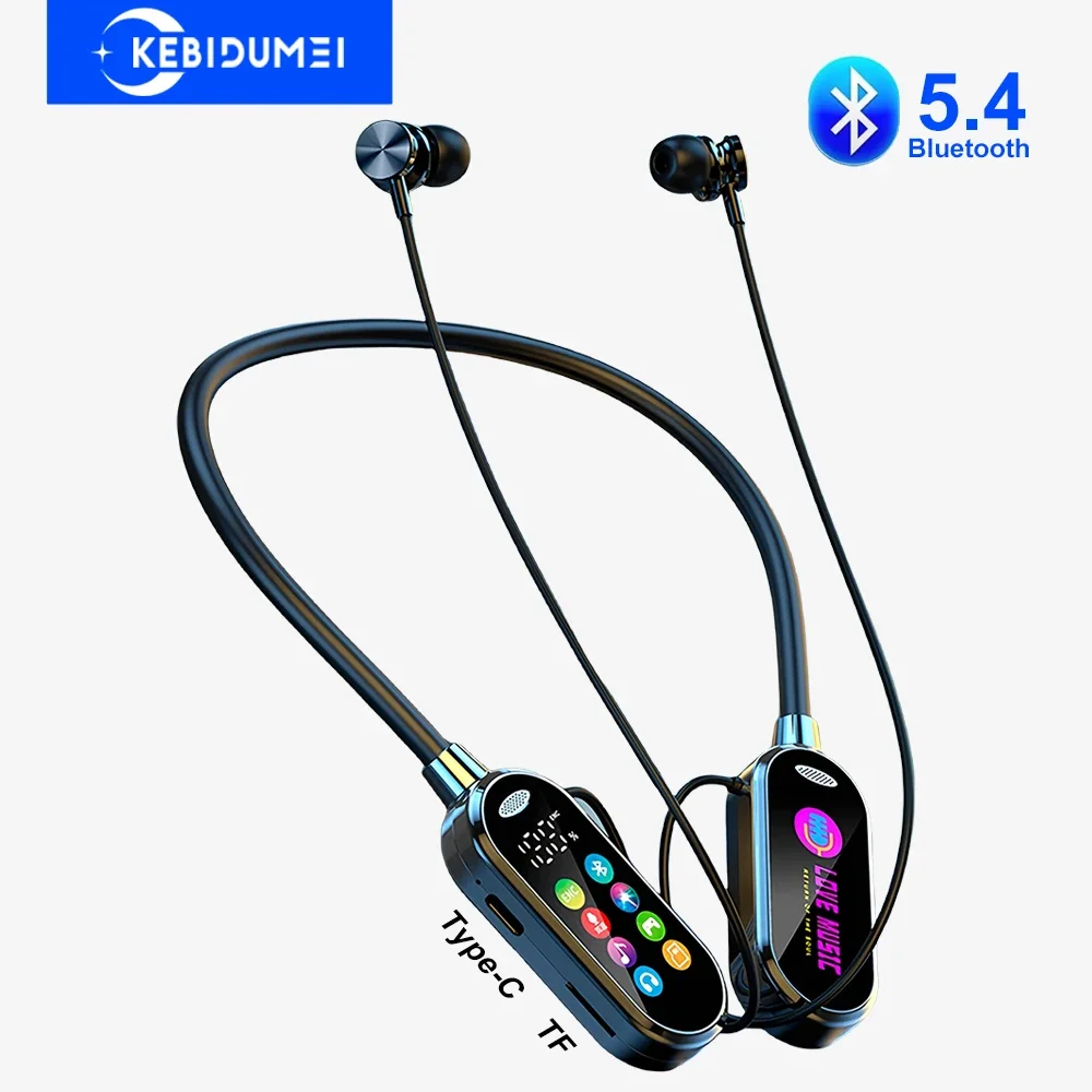 Schermo a colori Auricolari Bluetooth 5.4 Cuffie con archetto da collo Cuffie wireless Auricolari con riduzione del rumore per monitor auricolare dal vivo