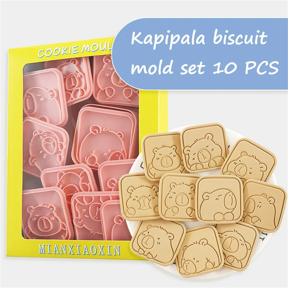 10 Teile/satz Kapibala. Ausstechformen aus Kunststoff, 3D-Cartoon, Pressbar, Keksform, Keksstempel, Küche, Backen, Gebäck, Backformen, Werkzeuge