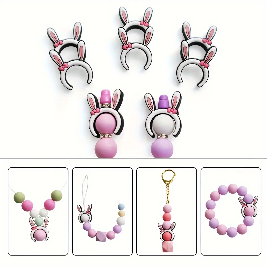 10 stücke Kaninchen Ohren Stirnband Geformt Silikon Fokal Perlen Haar Hoop Lose Silikon Fokal Perlen Für Schlüsselbund Machen Nette Stifte handwerk Image