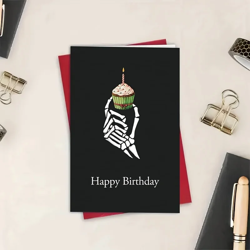 1PC Halloween Skull Birthday Card For Women Men Skeleton Greeting Card Funny Spooky Card For Husband Wife With Envelope