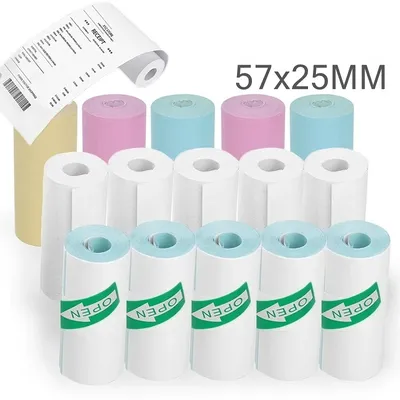 15Rolls Thermal Printer Papers 57x25mm Self-adhesive Thermal Papers HD Color Label Printers for Inkless Mini Portable Printer