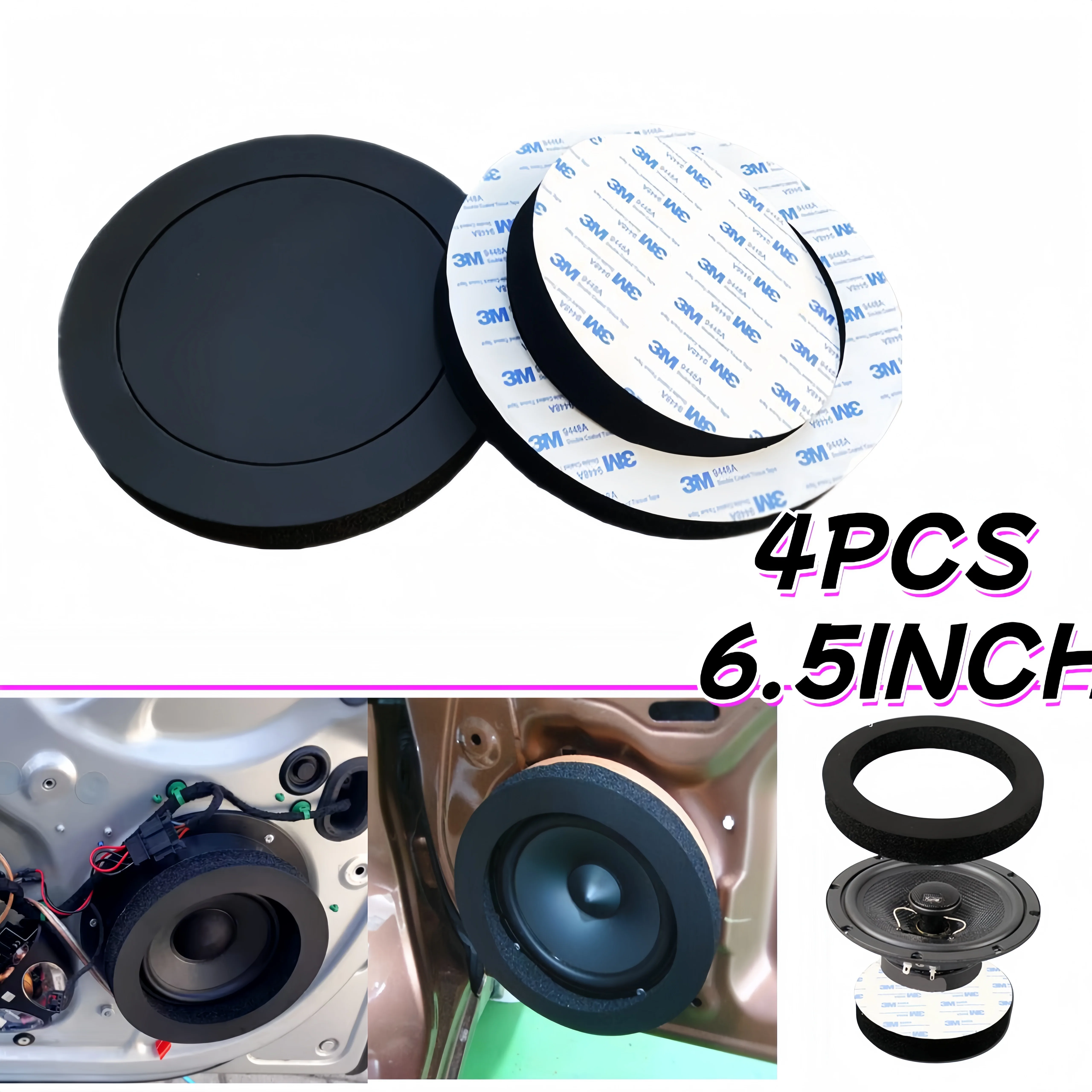 4 stücke 6,5 "Autotür Schalldichte Baumwolle Lautsprecher Bass Ring Schaum Woofer Pad Lärm Schallschutz ring Zubehör Image