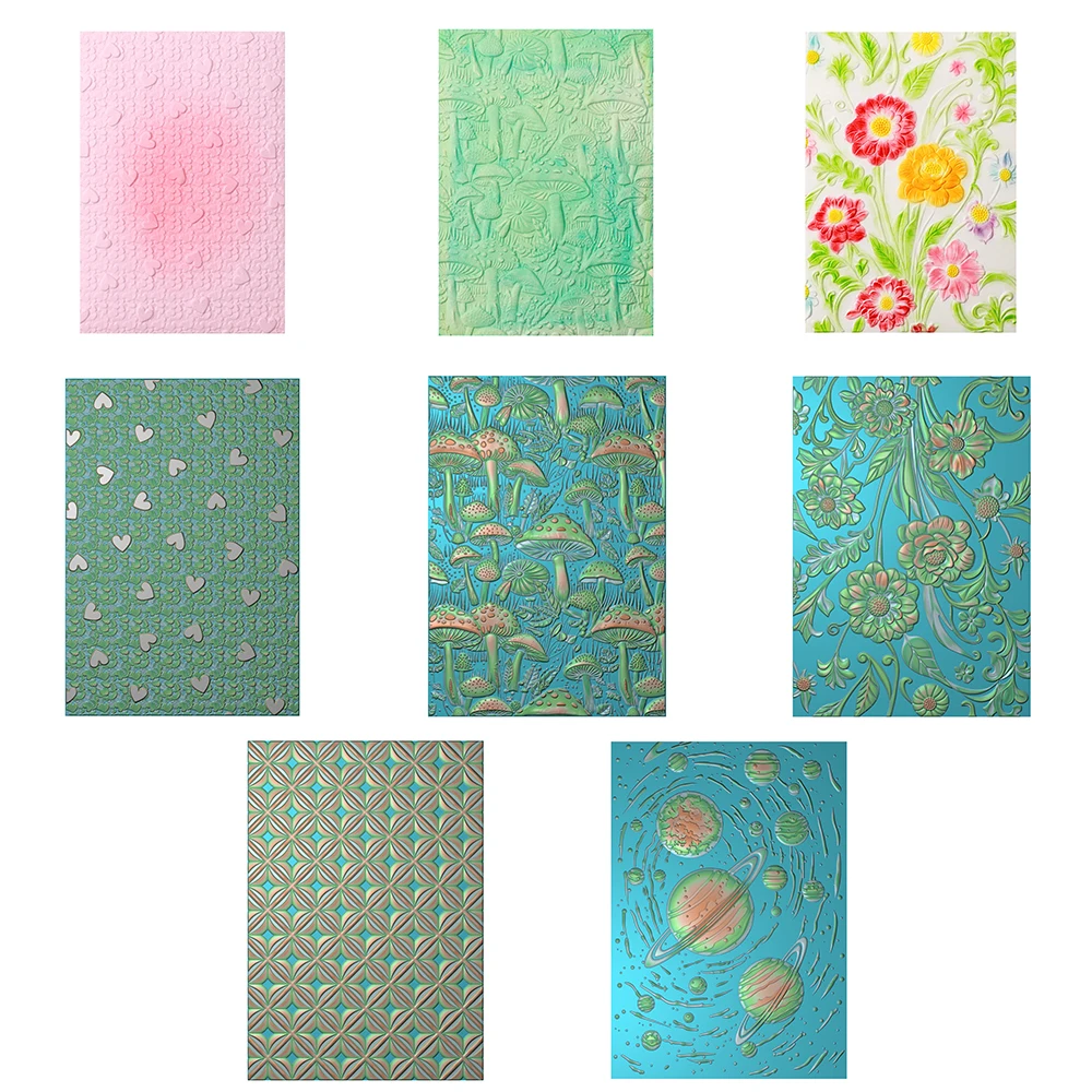 2025 NEW 3D Embossing Folder Mini Love Heart Mushroom Floral Planet Abstract Pattern for DIY Valentine's Day Paper Card Crafting