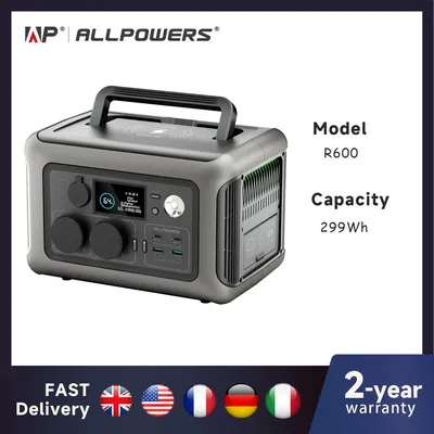 ALLPOWERS Tragbares Kraftwerk R600, 299 Wh LiFeP04-Akku mit 2 x 600 W (1200 W Überspannung), AC-Steckdosen für Outdoor-Camping, Wohnmobil, Zuhause