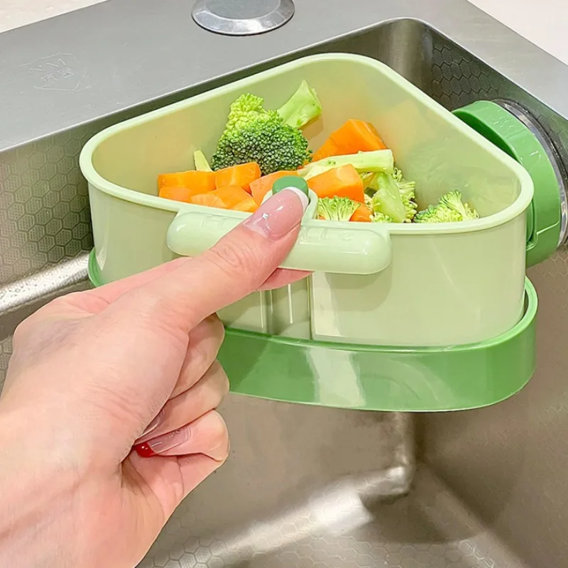Triangular Suction Cup Sink Drain Basket for Household Use – Ideal-for Washing Fruits and Filtering Food Waste