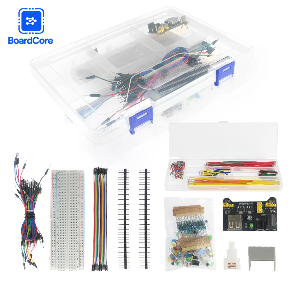Boxed DIY Project Starter Electronic Kit MB-102 830 Verbindungspunkte Breadboard Jumper Widerstände Kondensatordiode für Arduino UNO R3 Image