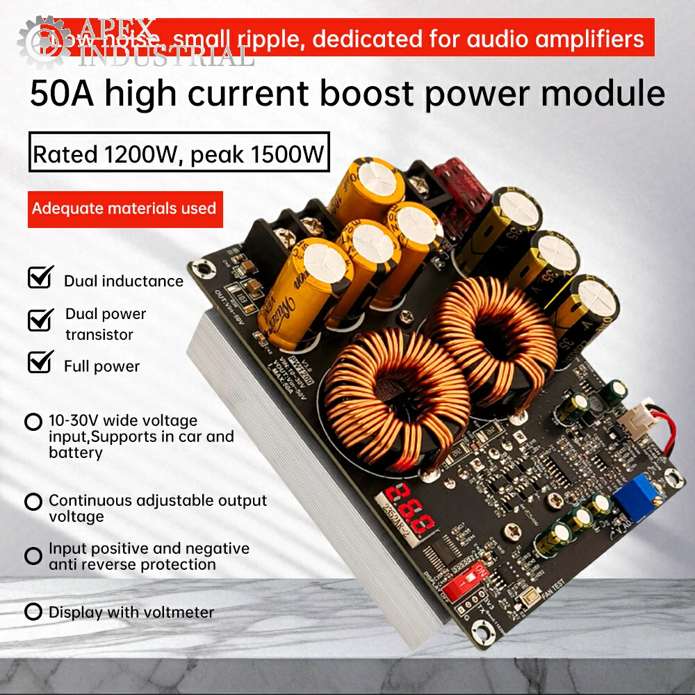 1200W 50A DC Konverter Boost Step-up Netzteil Modul IN 10-30V OUT 50V Einstellbare High-power On-board Lade Power Modul Image