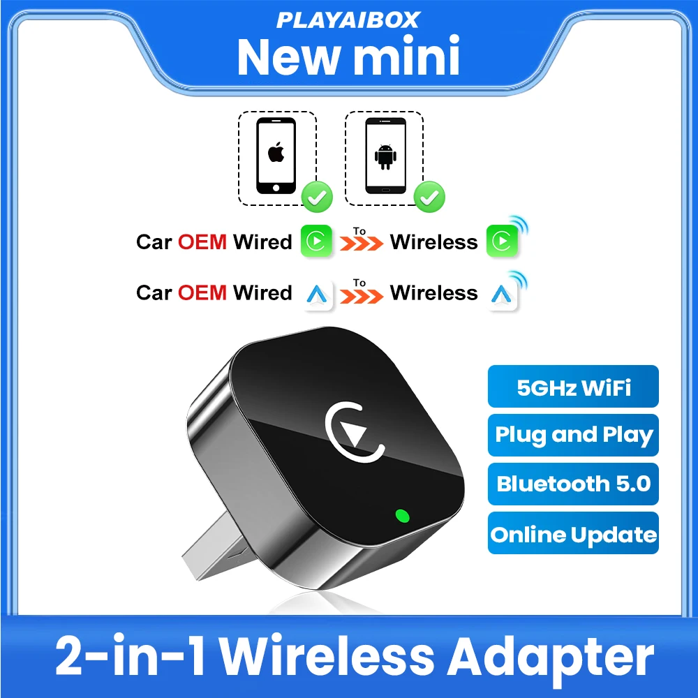 Wireless Carplay Adapter Android Auto Wireless Smart Dongle 2in1 Für Volvo Benz Audi Kia Hyundai VW Mazda Cadillac MG Peugeot Image