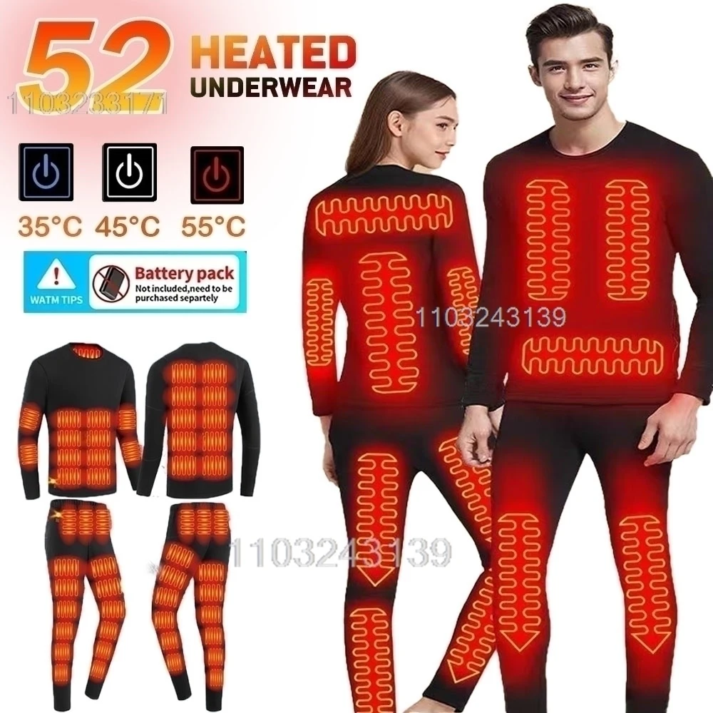 52 zones sous-vêtements chauffants hommes hiver USB sous-vêtements thermiques chauffants électriques femmes Ski sous-vêtements auto-chauffants