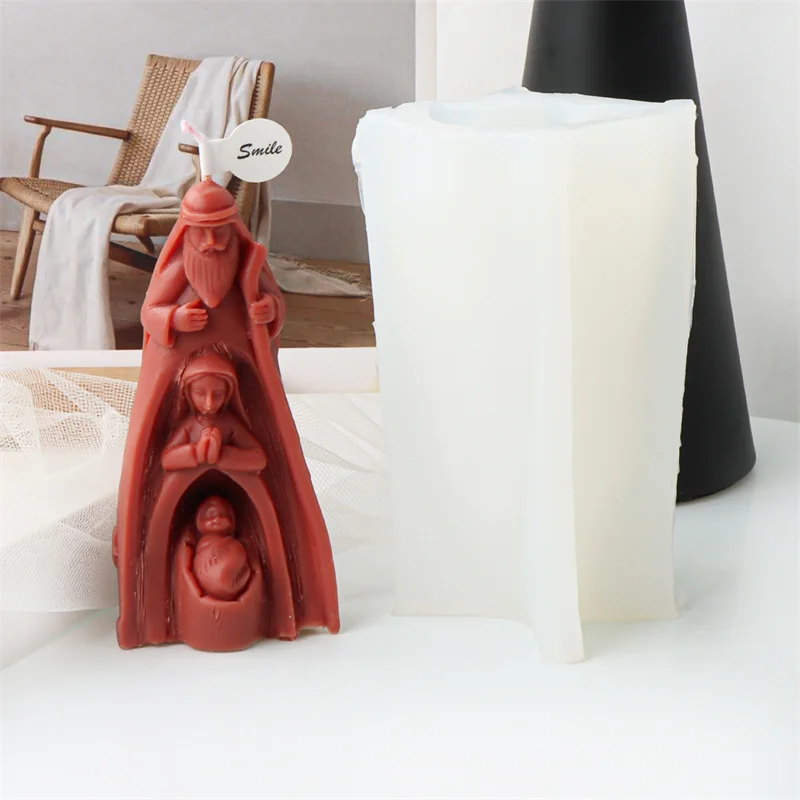 Christian Jesus Family Statue Candle Silicone Mold Jesus Goddess Baby Body Portrait Plaster Resin Casting Tools DIY Home Decor