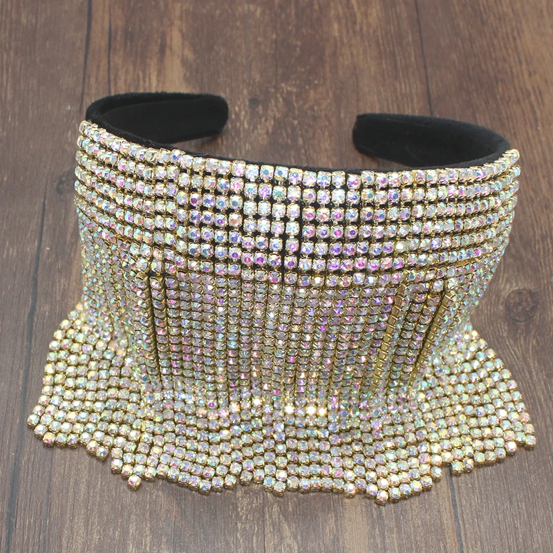 Luxus Mode elegante Braut Haarschmuck lange Grippe Quaste Kopf Reifen Perle Strass Stirnband für Frauen Barock Stirnbänder Image