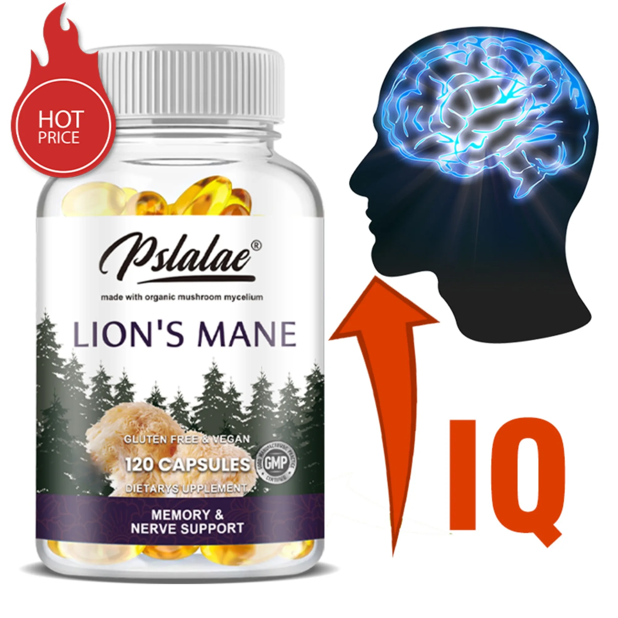 Lion's Mane - Enhances Memory and Mental Clarity, Supports Brain Function and Heart Health - 120 Capsules