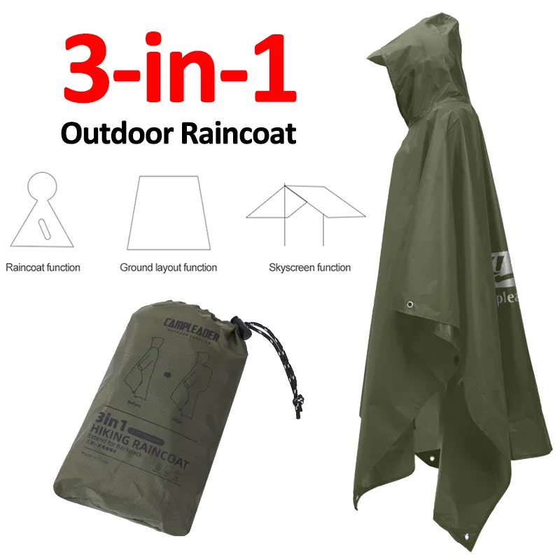 Outdoor 3-in-1-Regenmantel mit Kapuze, wasserdicht, Regenponcho, Motorrad-Regenschutz, Camping, Wandern, Reisen, tragbares Regenbekleidungszelt Image