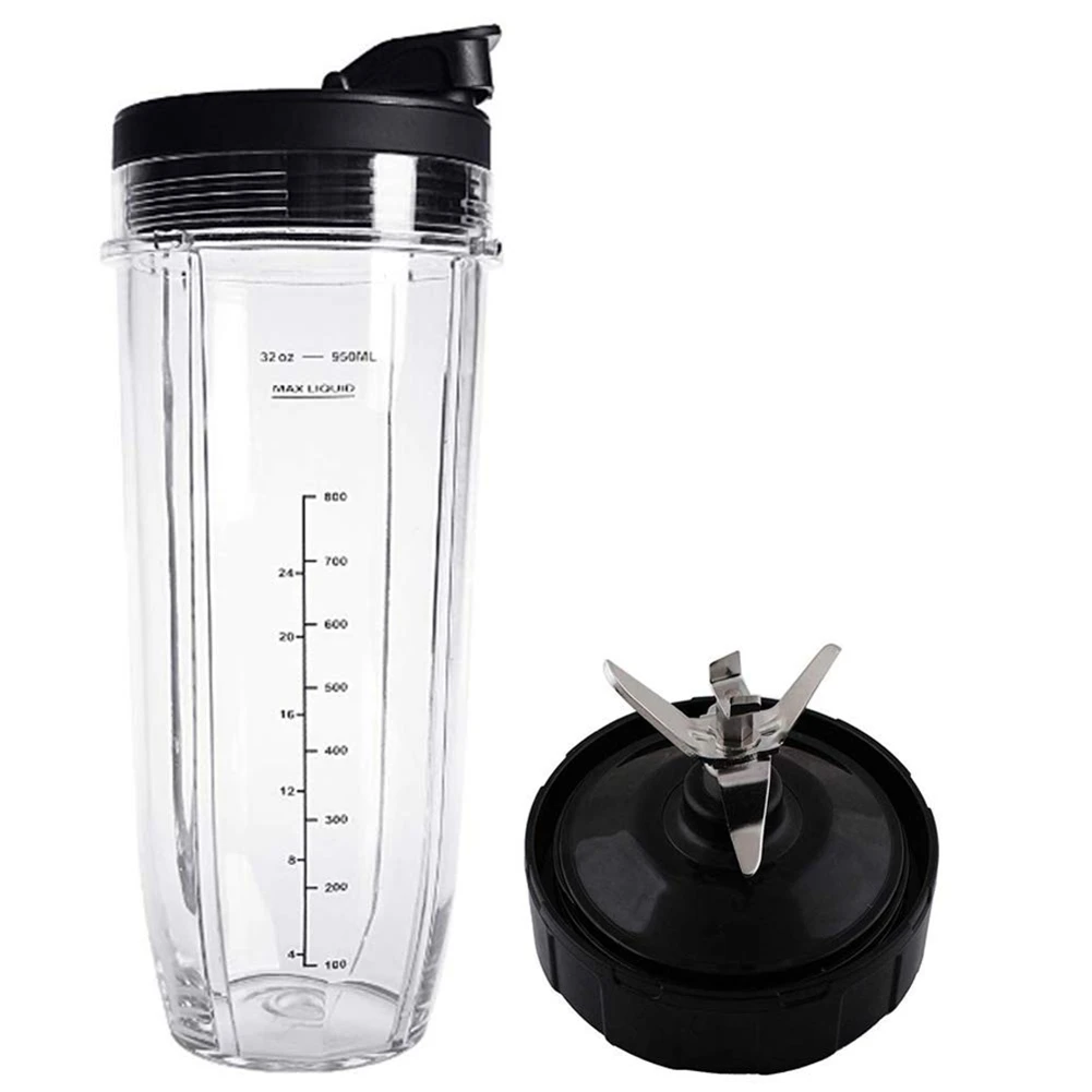 N85R Lid and 32OZ Cup and 7 Fins Blade for Compatible for Ninja Auto IQ 1000W Blender Accessories Replacement Parts BL482