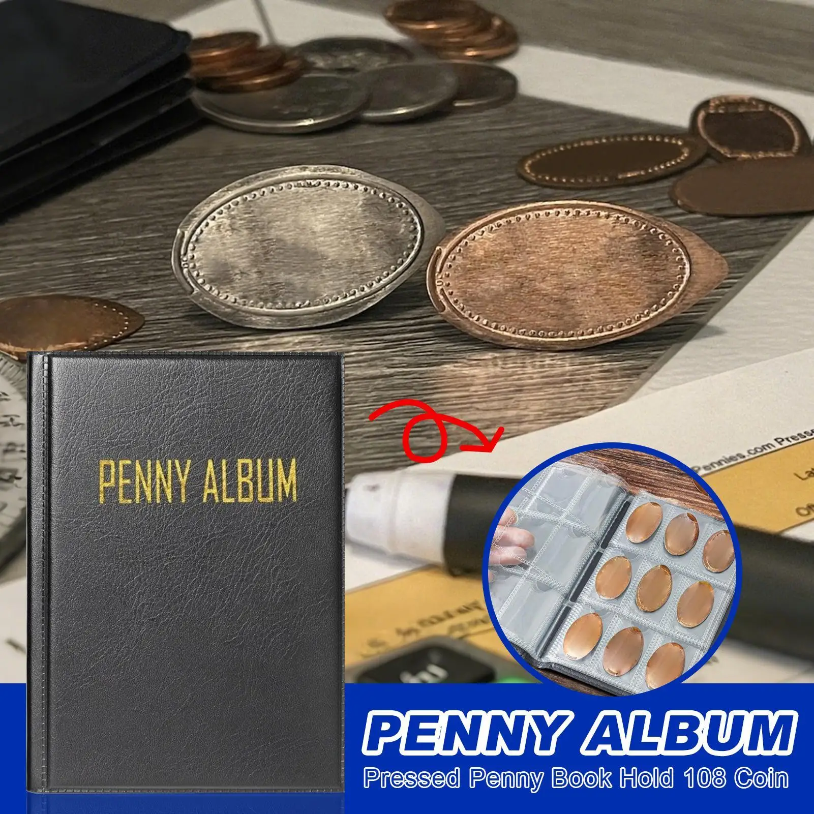 Penny Album Penny Collection Album Hold 108-Münzen-Geld-Aufbewahrungsorganisator, Ausstellungszubehör, Penny Coin-Aufbewahrungsalbum zum Sammeln Image
