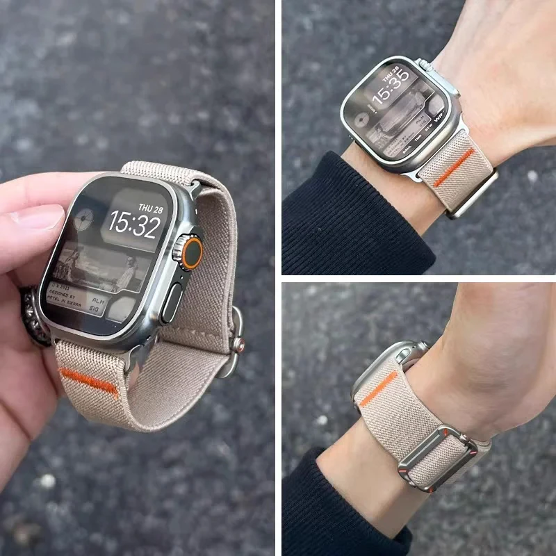Elastisches Armband für Apple Watch Ultra 2 Band 49 mm 45 mm 44 mm 42 mm 46 mm 41 mm Nylonarmband Correa iWatch Serie 10 9 8 7 6 5 SE Image