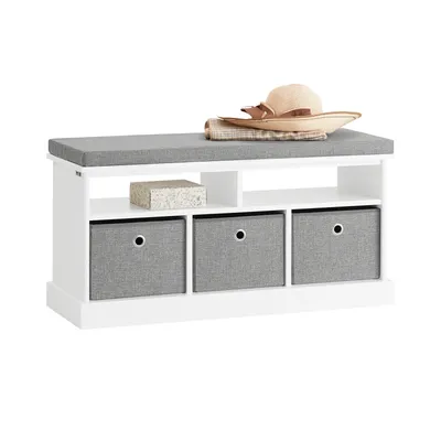SoBuy FSR67-HG 3 Baskets Hallway Bedroom Storage Bench, Shoe Bench Shoe Rack Shoe Cabinet with Seat Cushion