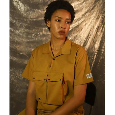 codeim Utility Magazine Pocket Loose Fit Short Sleeve Carat Mustard