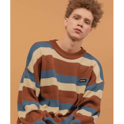 compagno LOGO PATCH LOGO MIXED COLOR SWEATER BLUE CAMEL