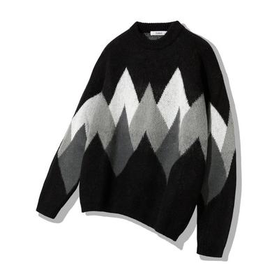 knitted Bulky brush argyle knit DARK BLACK