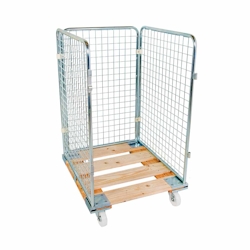 Oswald Transportgeräte Rollbehälter niedrig, 3-seitig, Nutzhöhe 1.020 mm, Rollplatte aus Holz, 724 x 815 x 1.210 mm, 500 kg Image