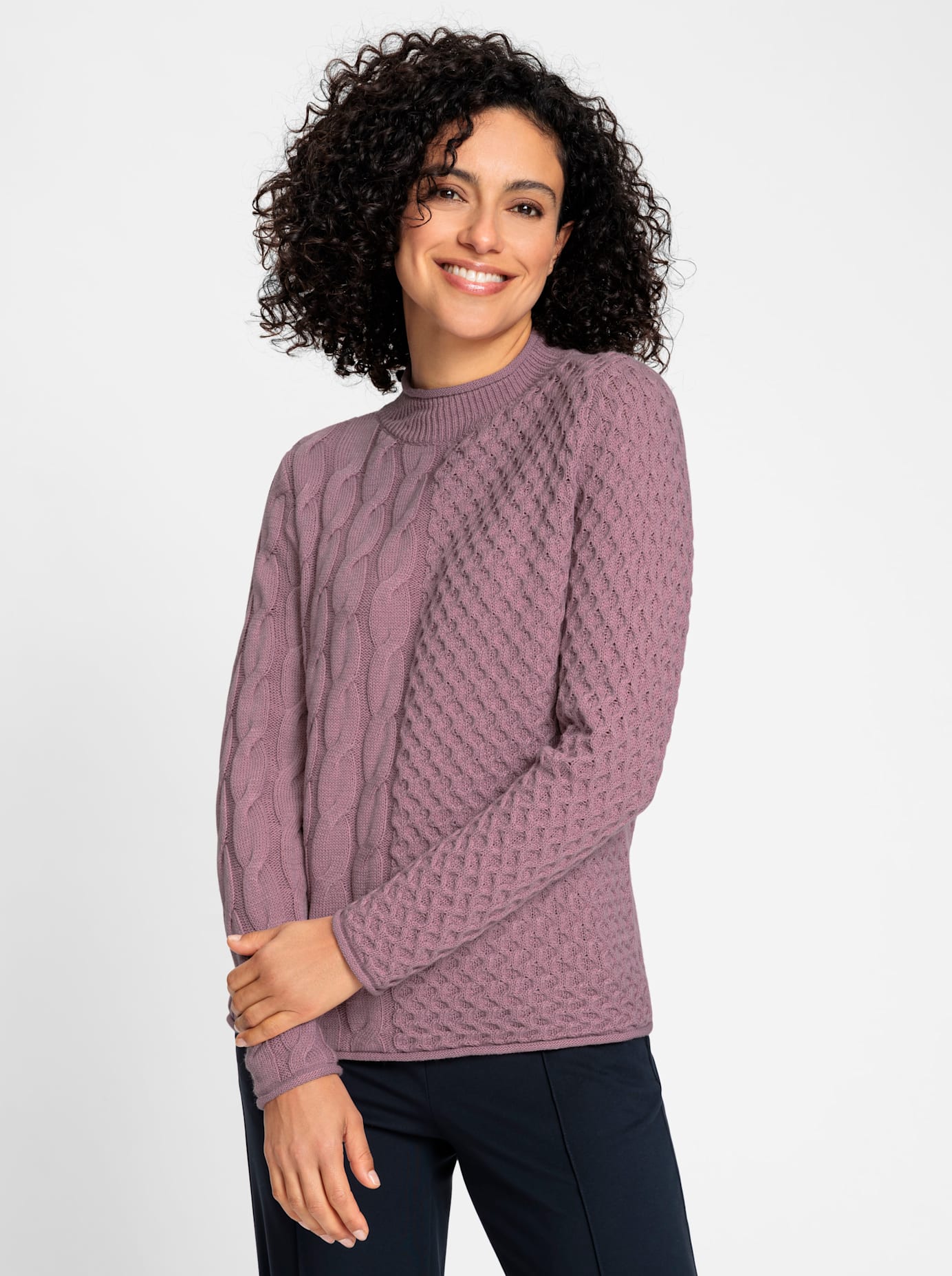Stehkragenpullover INSPIRATIONEN "Stehkragen-Pullover", Damen, Gr. 38, lila (mauve), 60% Baumwolle, 40% Polyacryl, unifarben, Pullover