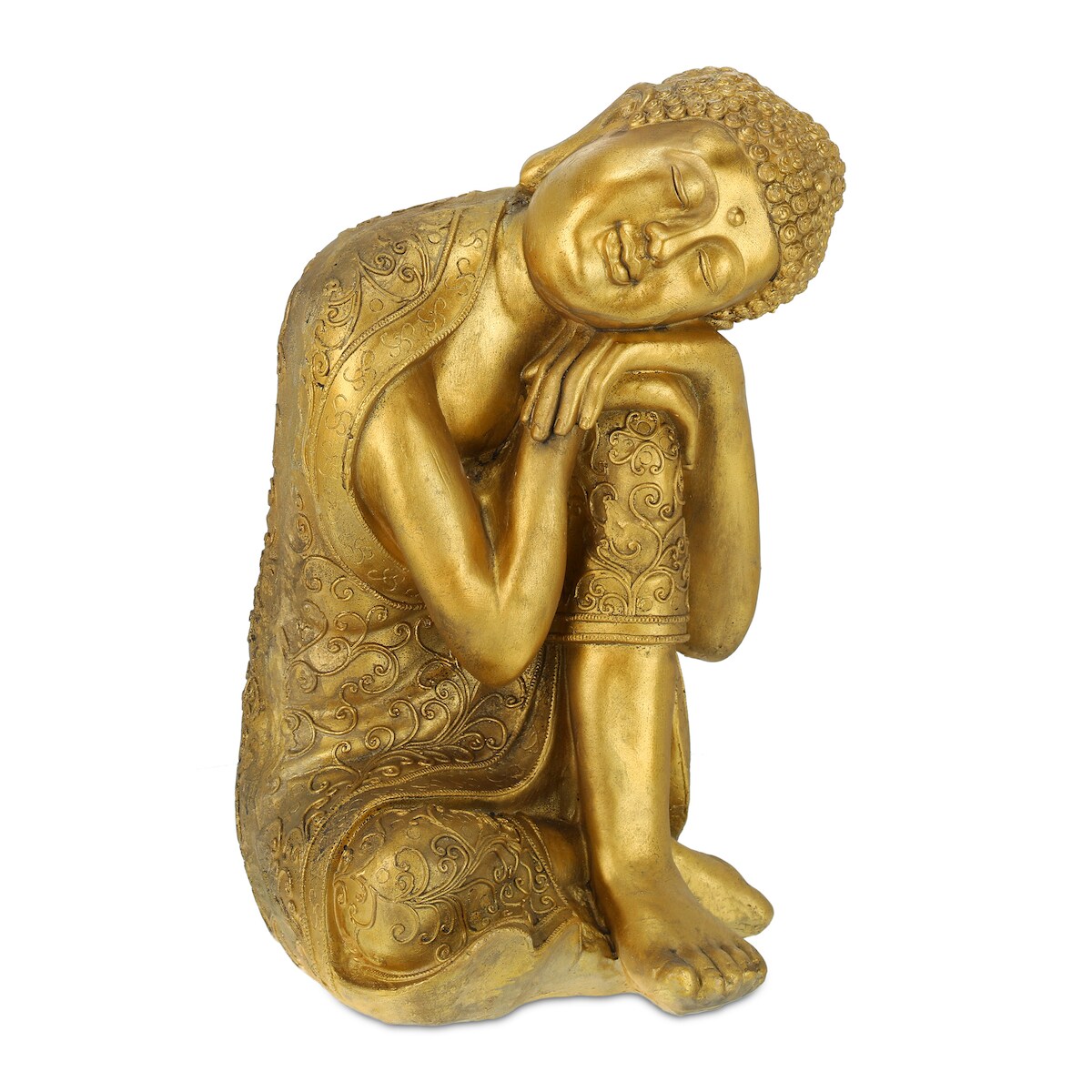 Relaxdays Buddha Figur Garten, wetterfest & frostsicher, XL Gartenbuddha ruhend, Gartenfigur, HBT: 61 x 40 x 37 cm, gold Image