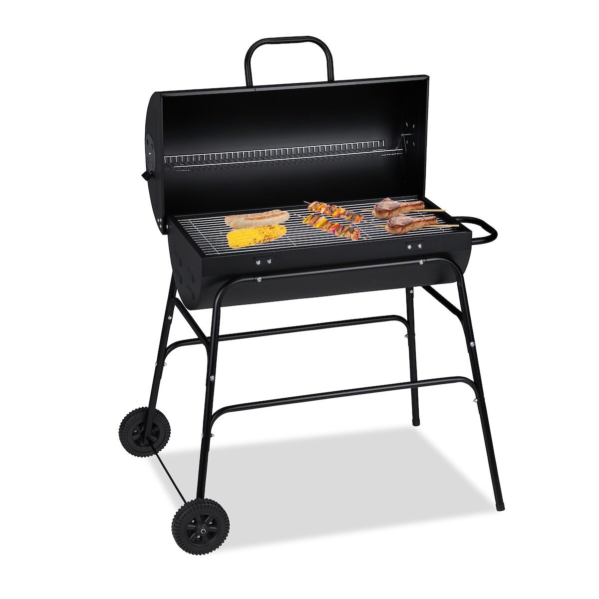Relaxdays Holzkohlegrill, XXL Grillwagen mit Deckel, verstellbare Belüftung, stabil, HBT: 96,5 x 103 x 64,5 cm, schwarz Image