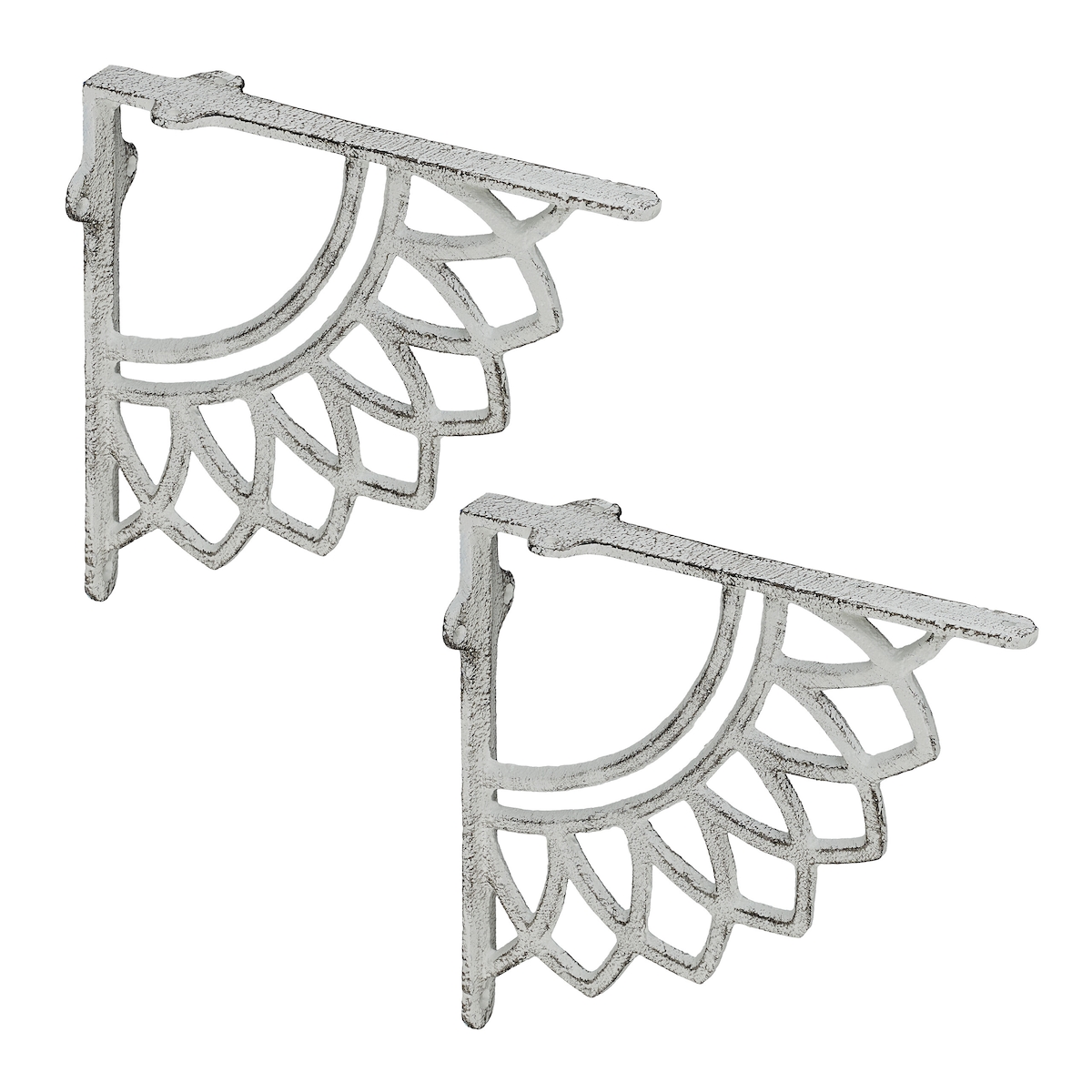 Relaxdays Regalträger, 2er Set, Gusseisen, Mandala-Motiv, antikes Design, Winkel für Regalbretter, Regalhalter, weiß Image