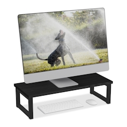 Relaxdays Monitorständer, ergonomische Bildschirmerhöhung für Schreibtisch, HBT: 15x55x23 cm, Industrial Design, schwarz Image