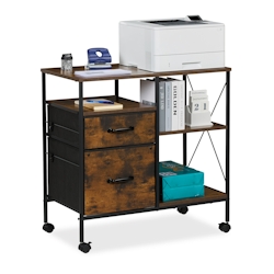 Relaxdays Rollcontainer 2 Schubladen, 3 Fächer, HBT 75,5 x 76,5 x 40 cm, Rollwagen mit Hängeregister, braun/schwarz Image