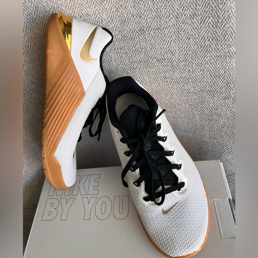 Nike Shoes | Custom Nike Sneakers Unisex Nike Metcon 5 White And Gold Training Shoes | Color: Gold/White | Size: 5