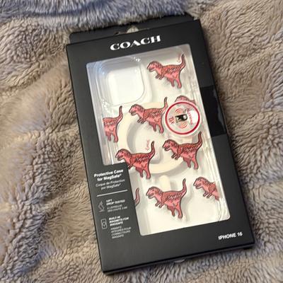 Coach Cell Phones & Accessories | Coach Rexy Red Glitter Dinosaur Iphone Magsafe Clear Phone Case Apple | Color: Silver/White | Size: Iphone 16