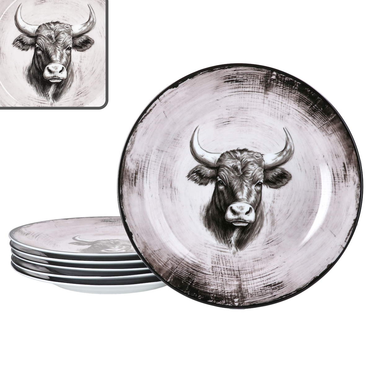 Toro 6x Speiseteller Ø26,5cm Porzellan Platte groß Essteller Kuh rosa Landhaus Image