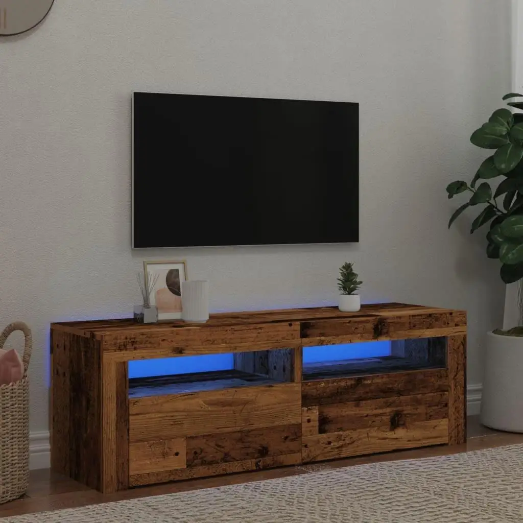 Meuble TV LED aspect bois vintage 120x35x40 cm, meuble de rangement pour salon, centre de divertissement