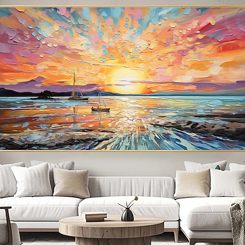 Handgefertigtes Ölgemälde auf Leinwand, Wandkunst-Dekor, originelle Sonnenuntergänge, komplett für Heimdekoration, mit gespanntem Rahmen, ohne Innenrahmen-Gemälde Image