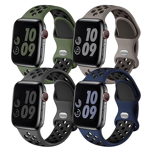 4 Packung Sportarmband Moderne Schnalle Sport Loop Kompatibel mit Apple Watch Armband 38mm 40mm 41mm 42mm 44mm 45mm 49mm Zwei Ton Verstellbar Silikon Ersatzarmband für iwatch Ultra 3 2 Series 11 10 9 Image