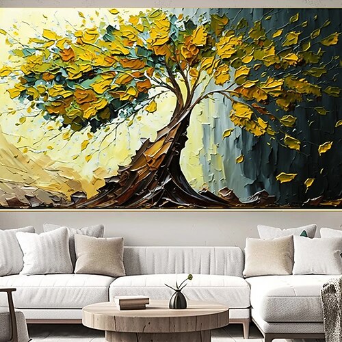 Handgefertigtes Ölgemälde auf Leinwand, Wandkunst, Original-Lebensbaum, abstrakte Landschaftsmalerei für Wohnkultur mit gespanntem Rahmen/ohne Innenrahmenmalerei Image