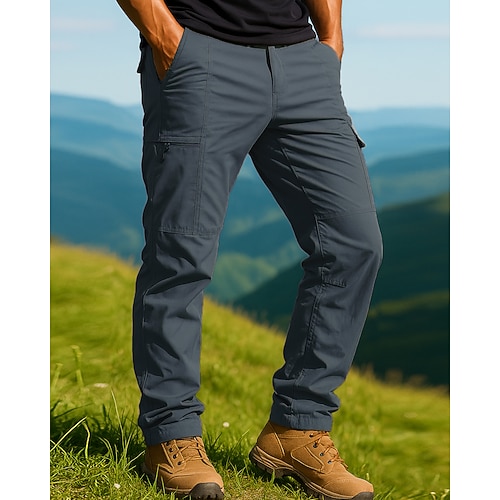 Herren Cargohosen Wanderhosen Wasserdichte Wanderhose Fleecehosen Winter Herbst Außen Normale Passform Thermowarm Wasserdicht Winddicht Hosen Tasche Dunkelgrau Schwarz Camping / Wandern Jagd Camping Image