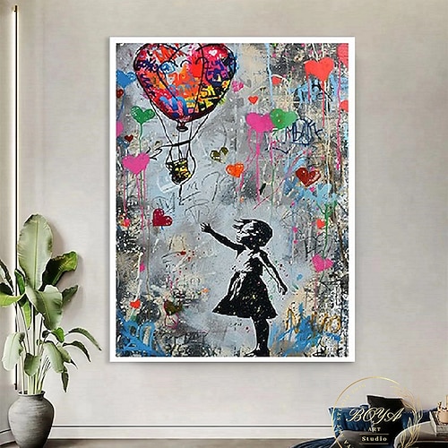 Mädchen-Graffiti-Ölgemälde handgemalt Pop-Art-Gemälde berühmte Leinwand Mädchen-Kunstwerk Gemälde Ballon-Leinwandgemälde Wanddekoration Kunstwerk Image