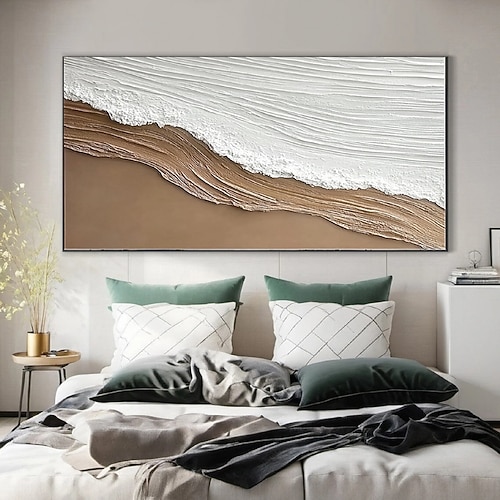 Original weiße Ozean Welle Kunst Strand abstrakte Malerei weiße Wand Kunst braun 3D Struktur Malerei braun Strand Wand Kunst moderne Pastell Zimmer Dekor Image
