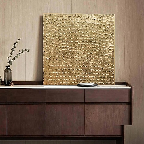 Blattgold Originalgemälde, Goldwandkunst, handgemalt, 3D Goldstrukturkunst, Goldmetallgemälde auf Leinwand, Wandkunst, Wohndekor, gespannter Rahmen, fertig zum Aufhängen oder ungerahmt Image