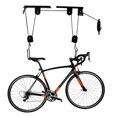 Bike Hoists Ceiling Mount Lift Hoist Hanger Overhead Pulley System for Bicycles or Ladders Secure Garage Indoor Ceiling Storage