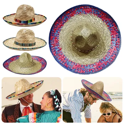 Mexican Sombrero Hat Authentic Mexican Costume Wide Brim Beach Sun Hat Breathable Straw Weave Sunshade Caps for Outdoor Holiday